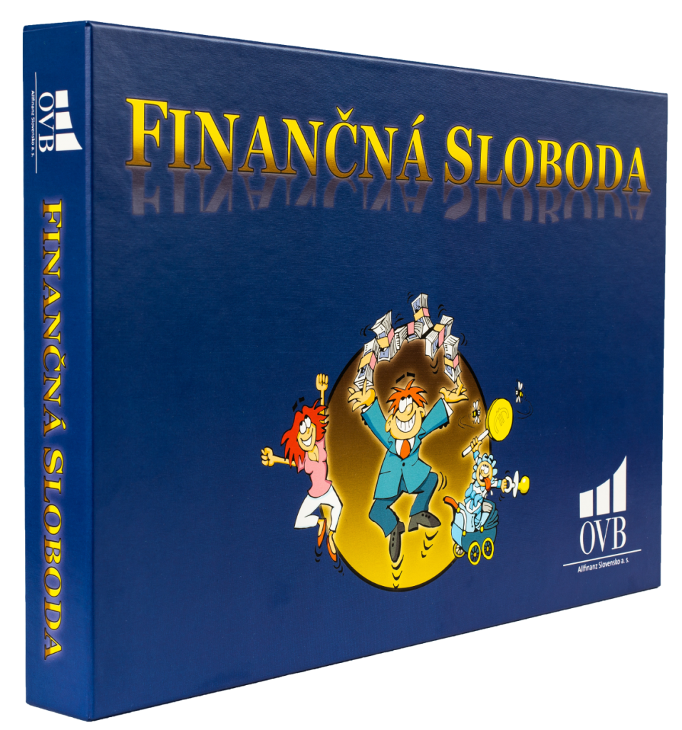 Foto modrej kartónovej krabice s hrou Finančná sloboda